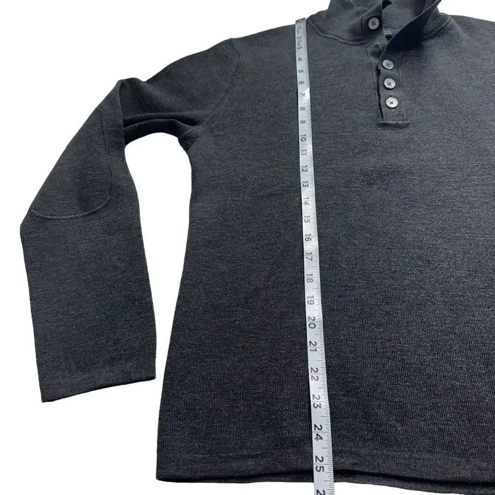 Banana Republic Mens Merino Wool Gray Button Collar Sweatshirt Medium Elbow Pads
